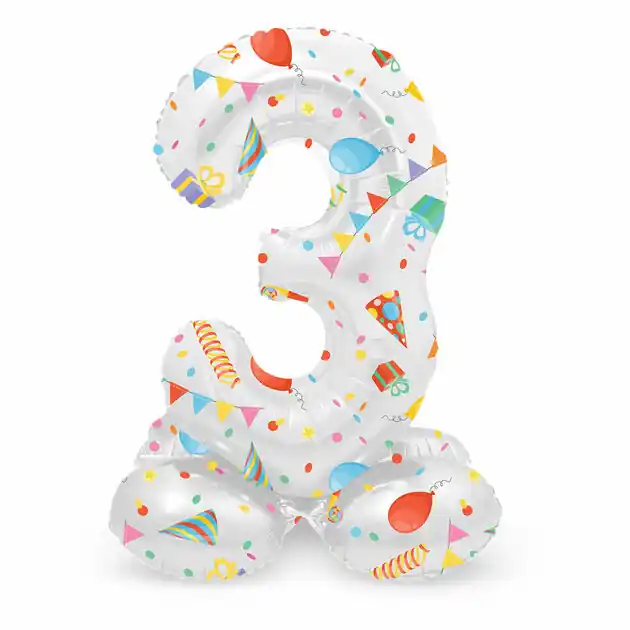 Staande Folieballon Joyful Party Cijfer 3 -72cm Uitverkoop