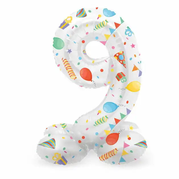 Betrouwbaar Staande Folieballon Joyful Party Cijfer 9 -72cm