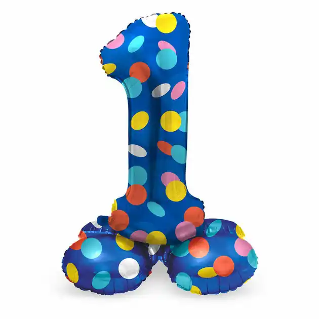 Staande Folieballon Colorful Dots Cijfer 1 - 72cm Populair