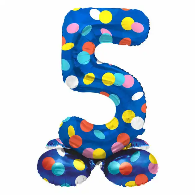 Betaalbaar Staande Folieballon Colorful Dots Cijfer 5 - 72cm