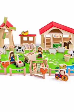 Tijdelijk Beschikbaar Bigjigs Houten Speel Boerderij met Accessoires, 48dlg.
