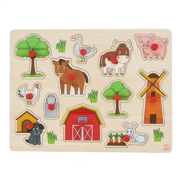 Houten Noppenpuzzel Boerderij, 12st. Laatste Versie