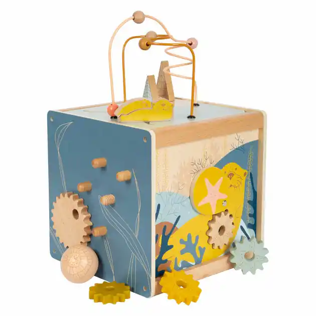 Aanbieding Small Foot - Houten Activiteitenkubus met Motoriekspiraal Zeekust