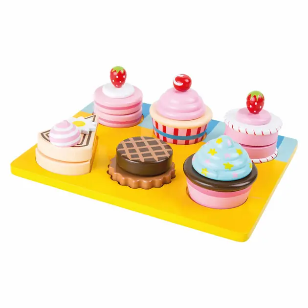 Small Foot - Houten Speeleten Cupcakes en Cake Set, 13dlg. Tijdelijk Beschikbaar