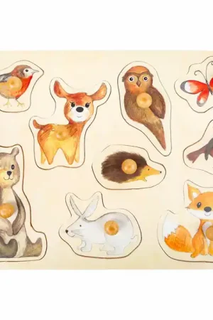 Direct Beschikbaar Small Foot - Houten Noppenpuzzel Bosdieren, 9st.