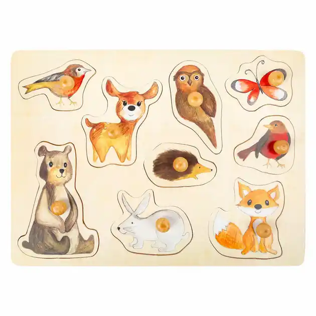 Direct Beschikbaar Small Foot - Houten Noppenpuzzel Bosdieren, 9st.