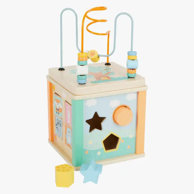 Small Foot - Houten Activiteitenkubus en Motoriekspiraal Pastel Beperkt Aanbod