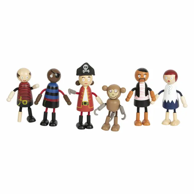 Small Foot - Houten Poppetjes Piraat Buigbaar, 6st. Tijdelijk Beschikbaar