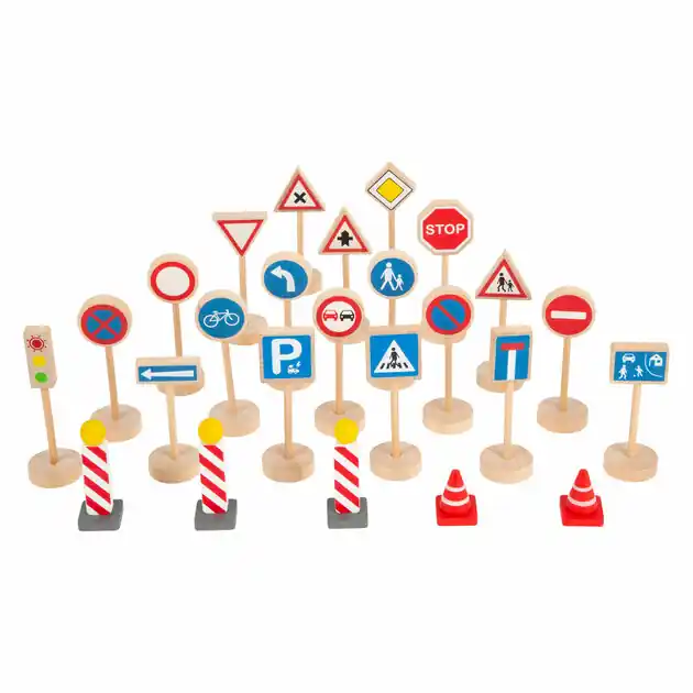 Weekendaanbieding Small Foot - Houten Mini Verkeersbordenset, 25dlg.
