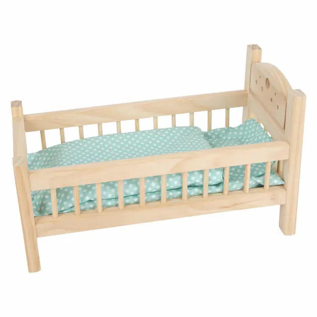 Small Foot - Houten Poppenbed Natuurlijk met Beddengoed, 4dlg. Nieuw