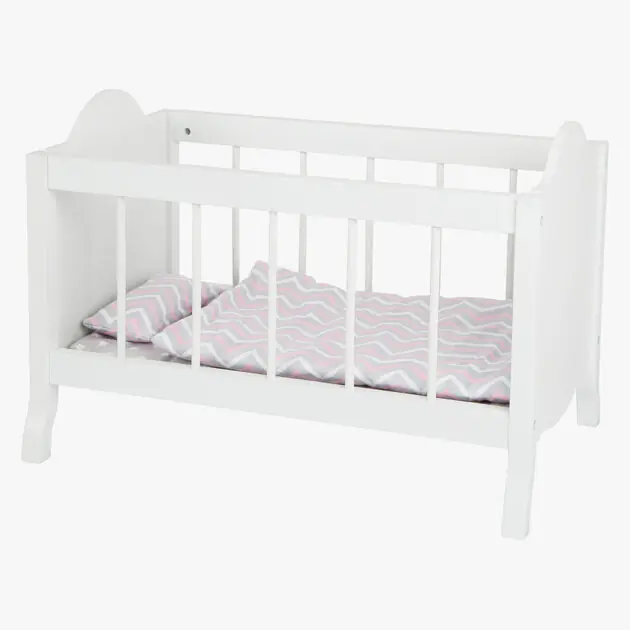 Gereduceerde Prijs Small Foot - Houten Poppenbed Wit met Beddengoed Strepen, 4dlg.