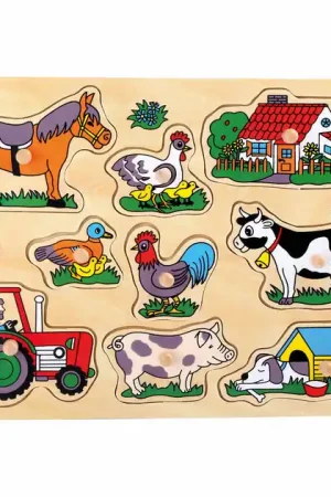 Small Foot - Houten Noppenpuzzel Boerderij, 9st. Seizoensaanbieding