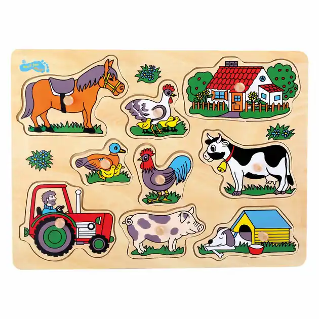 Small Foot - Houten Noppenpuzzel Boerderij, 9st. Seizoensaanbieding