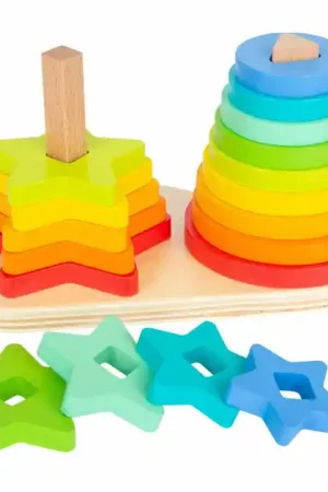 Betaalbaar Small Foot - Houten Stapeltoren Regenboog Cirkel en Ster, 19dlg.