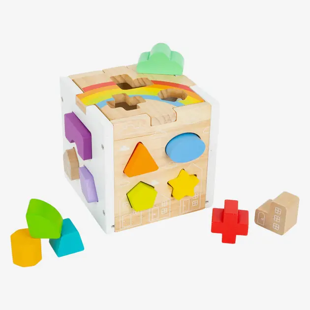 Small Foot - Houten Vormenstoof Kubus Regenboog, Express Levering