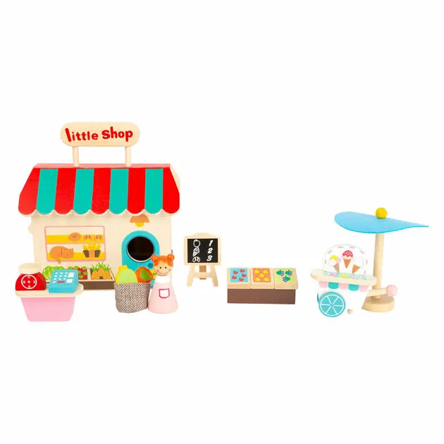 Snelle Levering Small Foot - Houten Meeneem Speelwinkel Poppenhuis, 15dlg.