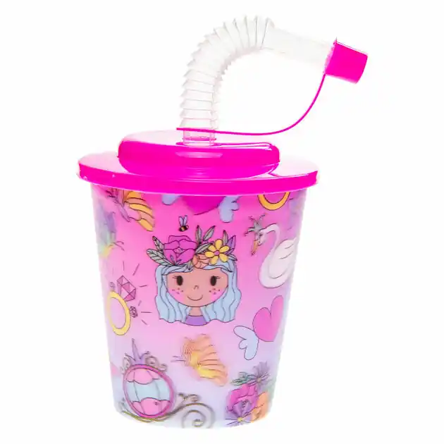 Lage Prijs Beker met Deksel en Rietje Prinses, 12st.