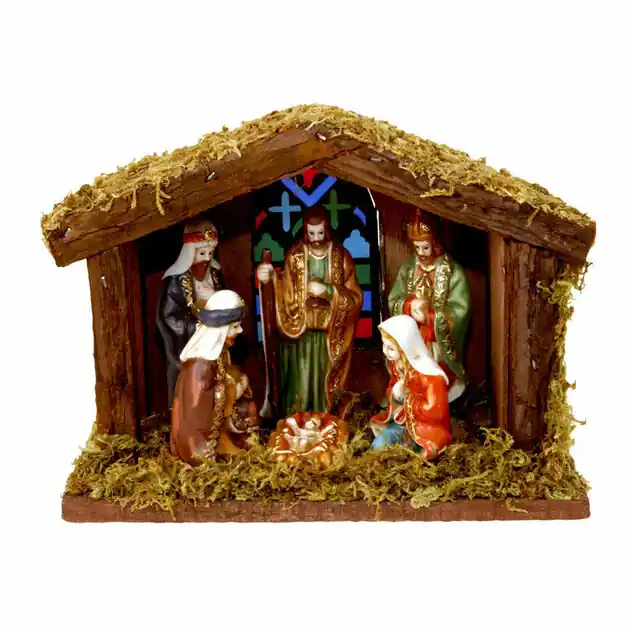 Kerststal met 6 Figuren en Licht Gereduceerde Prijs
