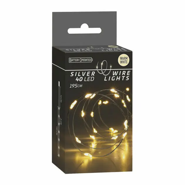 Snelle Levering Zilverdraad 40Led Warm White, 195cm