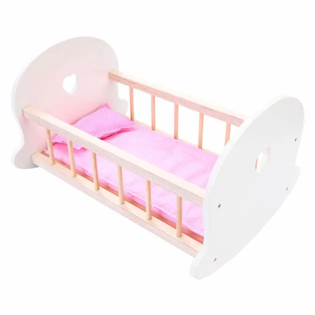 Poppenbedje Schommelwieg, Roze/Wit Koop Vandaag