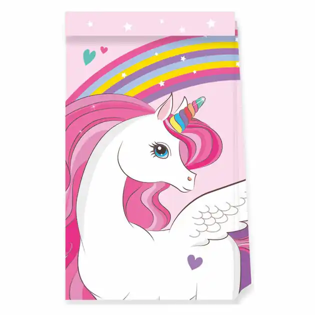 Betrouwbaar Papieren Feestzakjes FSC Eenhoorn Regenboog Kleuren, 4st.