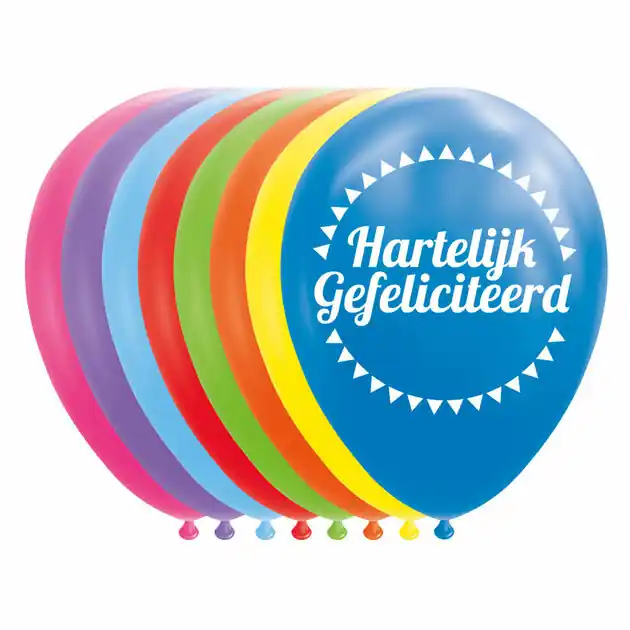 Premium Ballonnen Hartelijk Gefeliciteerd Mix Kleuren 30cm, 8st.