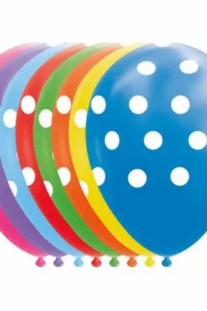 Ballonnen Stippen Mix Kleuren 30cm, 8st. Flitsaanbieding
