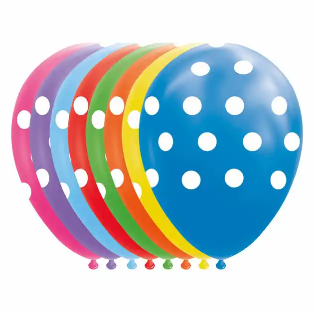 Ballonnen Stippen Mix Kleuren 30cm, 8st. Flitsaanbieding