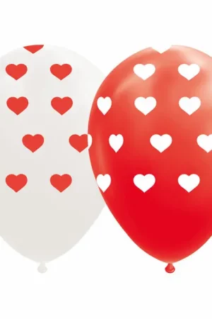 Ballonnen Hartjes Rood/Wit 30cm, 8st. Speciale Aanbieding