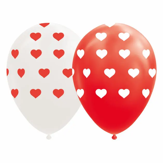 Ballonnen Hartjes Rood/Wit 30cm, 8st. Speciale Aanbieding