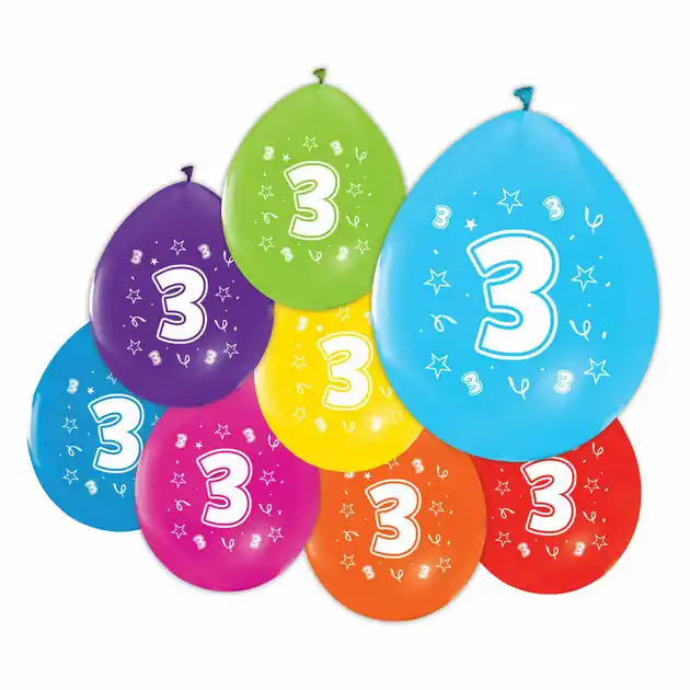 Koop Vandaag Ballonnen 2-zijdig Geprint Cijfer 3, 8st.
