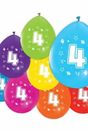 Ballonnen 2-zijdig Geprint Cijfer 4, 8st. Nu Kopen