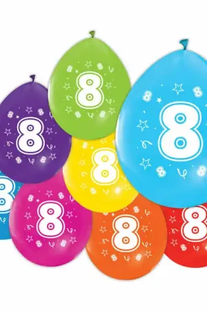 Ballonnen 2-zijdig Geprint Cijfer 8, 8st. Snelle Levering