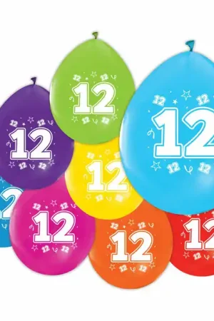 Ballonnen 2-zijdig Geprint Cijfer 12, 8st. Premium