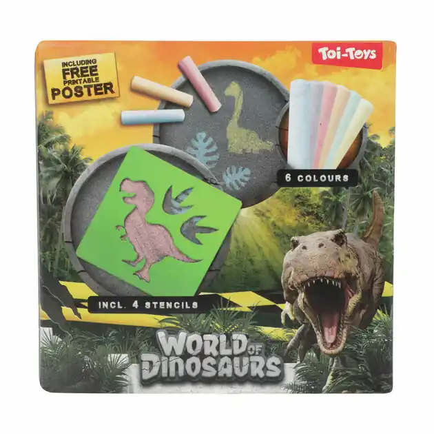 Meest Verkocht World of Dinosaurs Stoepkrijt Dino met Sjablonen, 10dlg.