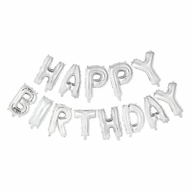 Folieballon Tekst Happy Birthday Zilver Fabrieksprijs
