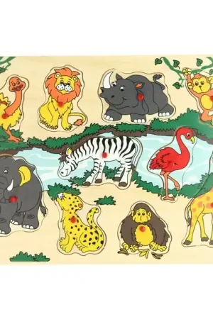Gecertificeerd Houten Noppenpuzzel Wilde Dieren, 10st.