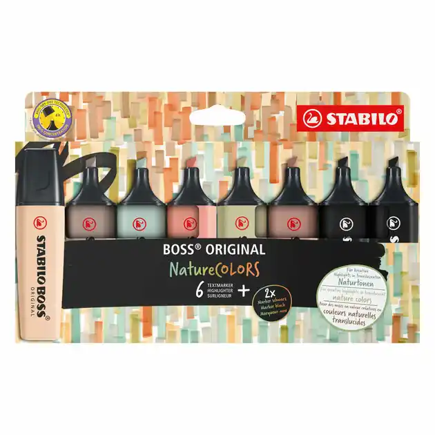 STABILO BOSS ORIGINAL - Markeerstift - Set 8 Stuks - NatureColors Voordeelprijs