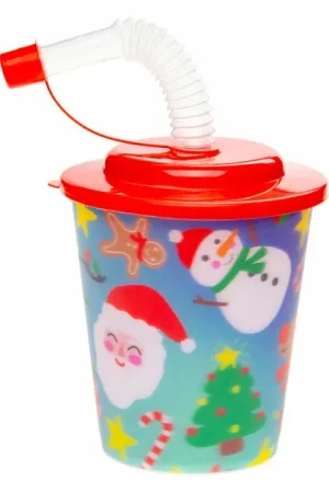 Beker met Deksel en Rietje Kerst, 12st. Veilige Betaling
