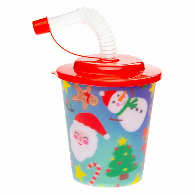 Beker met Deksel en Rietje Kerst, 12st. Veilige Betaling