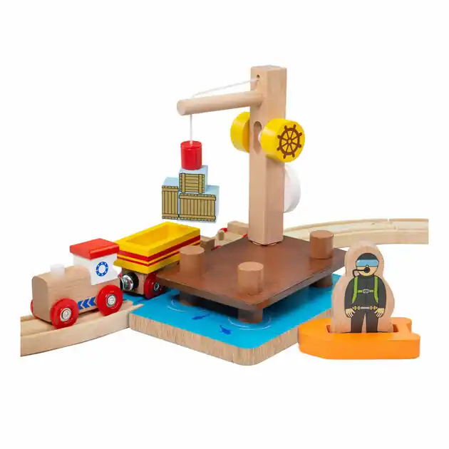 Fabrieksprijs Bigjigs Houten Rails Kraandok met Duiker, 3dlg.