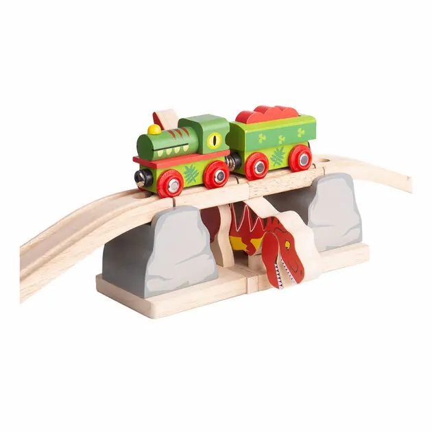 Bigjigs Houten Rails Barstende Brug T-Rex Dino, 7dlg. Actieprijs