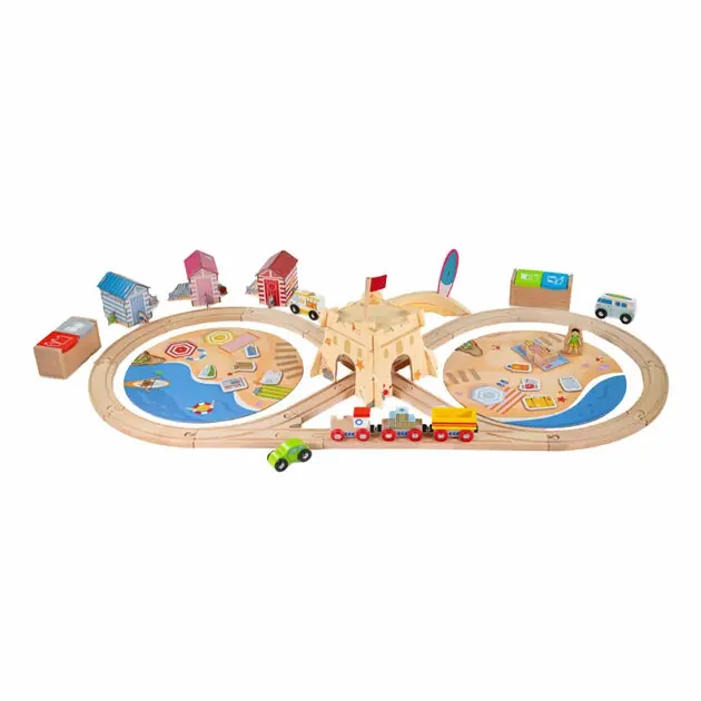 Bigjigs Houten Treinset Zeekust Opruimen, 70dlg. Rechtstreeks Van De Fabrikant