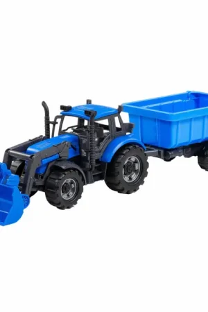 Tijdelijk Beschikbaar Cavallino Tractor met Lader en Aanhang Kiepwagen Blauw, Schaal 1:32