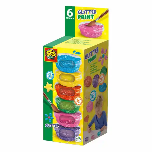 Koop Vandaag SES Plakkaatverf Glitter, 6x45ml