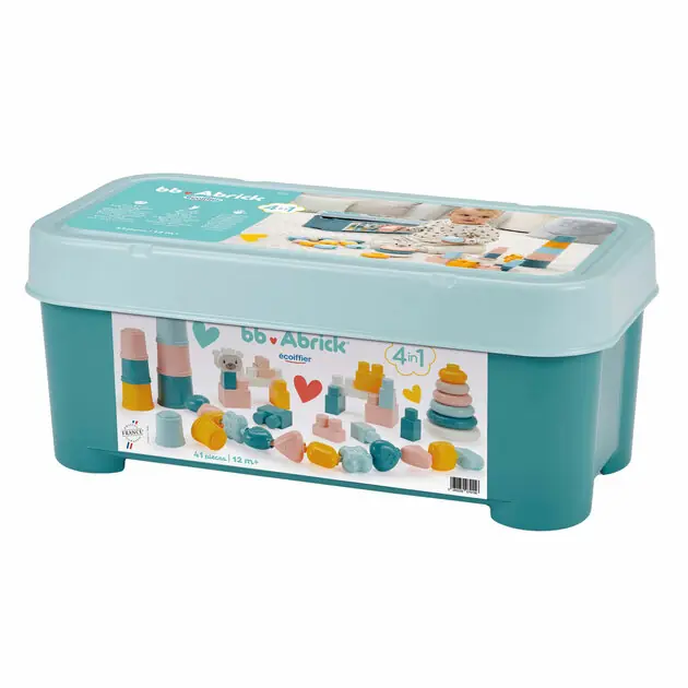 Ecoiffier bb Abrick Babyspeelgoed 4in1 Speelset in Opbergbox - 41dlg. Hoge Kwaliteit