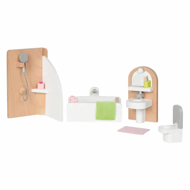 Beperkte Voorraad Goki Houten Poppenmeubels Badkamer, 10dlg.