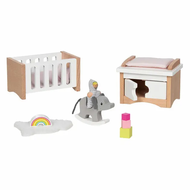 Goki Houten Poppenmeubels Babykamer, 12dlg. Finale Uitverkoop