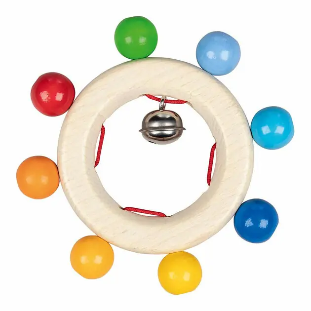 Goki Houten Grijppring met Regenboog Kralen Direct Beschikbaar