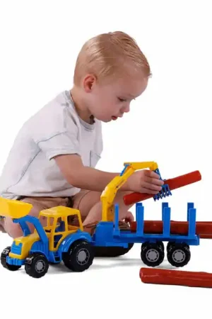 Cavallino Junior Tractor met Kraan Aanhangwagen en Hout, 46cm Express Levering